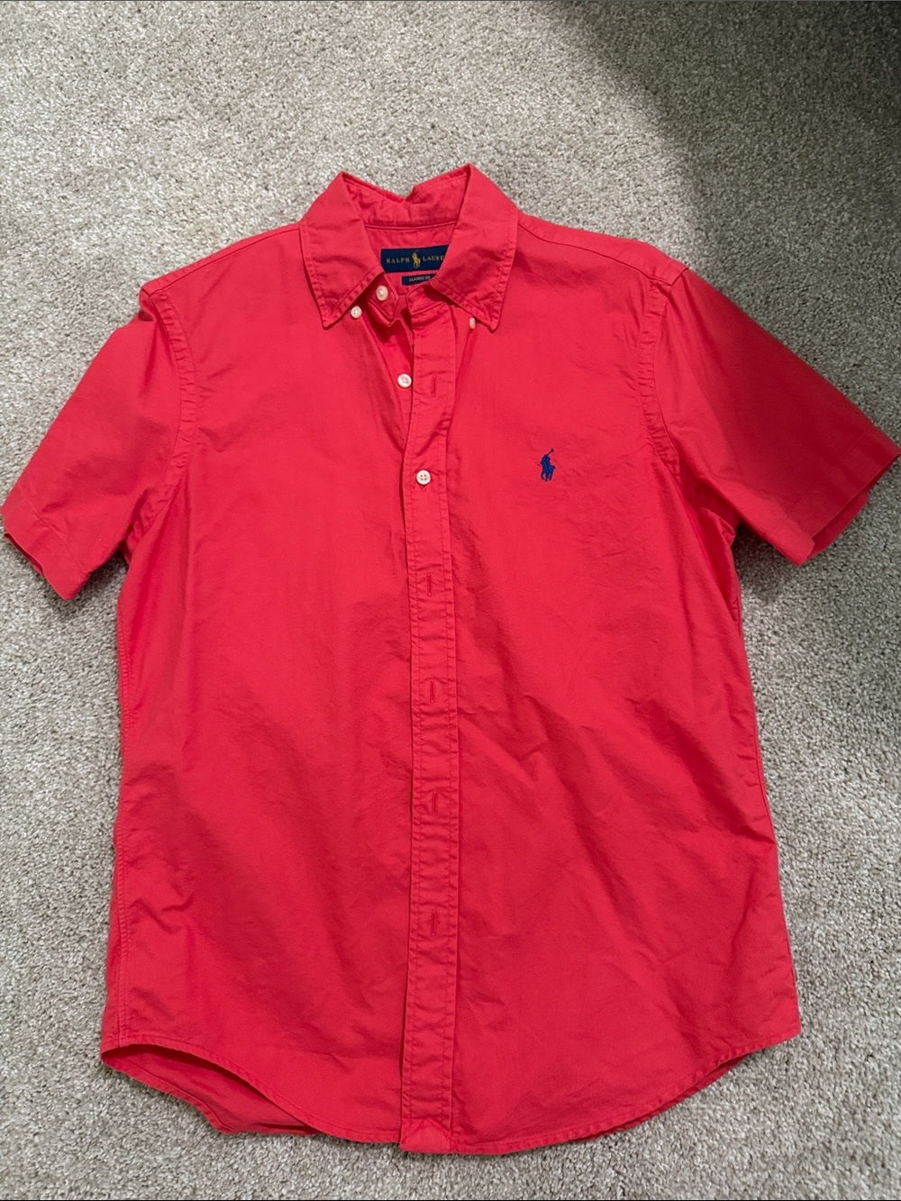 Polo by Ralph Lauren Red Short-Sleeve Button-Down Shirt with Blue Pony